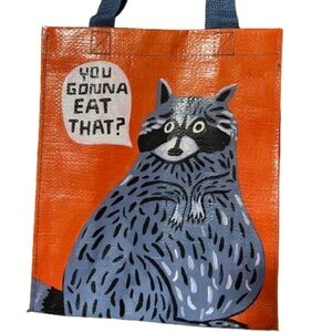 Blue Q You Gonna Eat That Orange Reusable Recycled Tote Bag with Raccoon Graphic